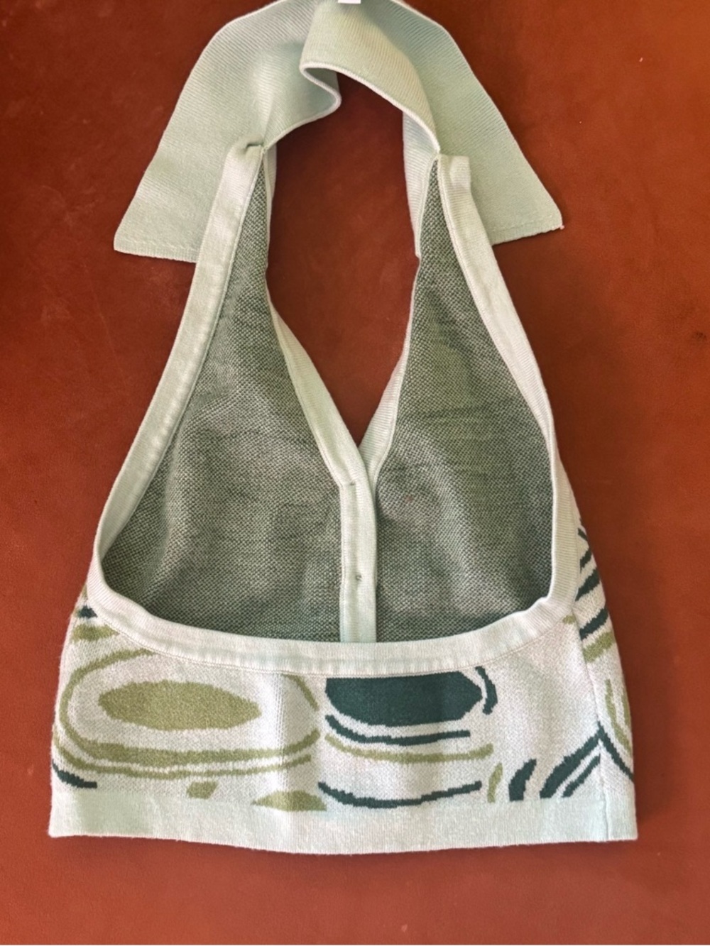 Sleeveless Collared Knit Crop Tank w Retro Green Print - Excellent Condition - Picture 4 of 9